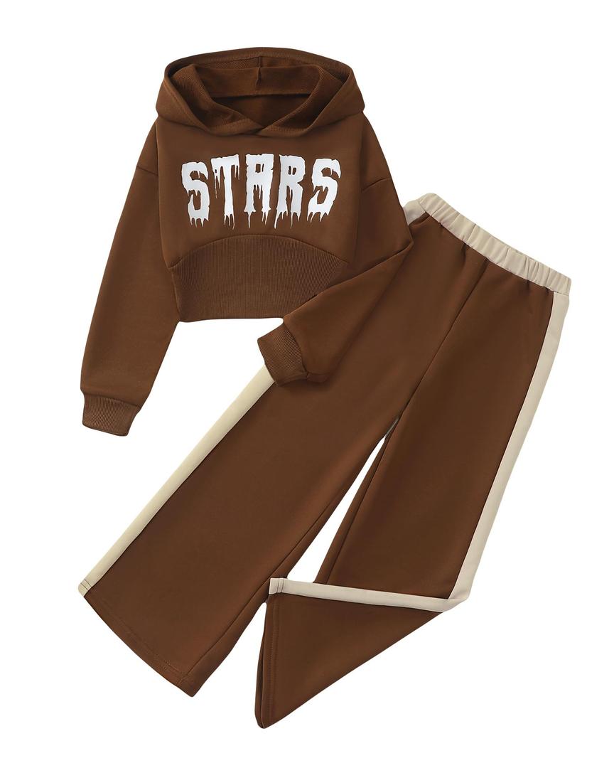 Girls' Clothing Set Crop Top Letter Hoodie Sweatpants Fall Winter Outfits Tween Girl Trendy Clothes Activewear, Size 11