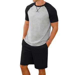 Mens Pajama Set Summer Pjs Sleepwear Lightweight Short Sleeve Pjs Soft Comfy Sleep Set With Pocket, XL