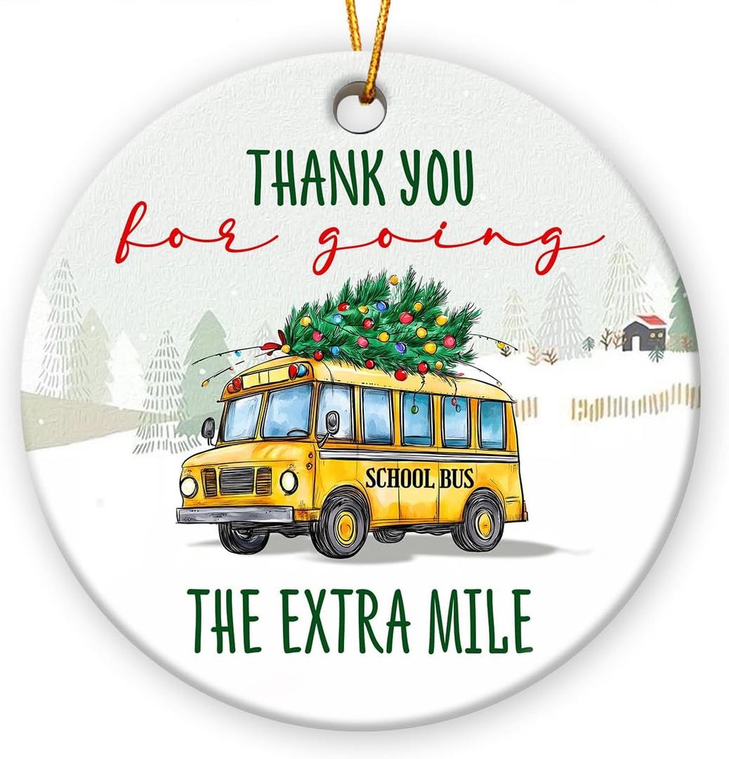 School Bus Driver Christmas Ornament 2025, Thank You Gift for Men, Ceramic Bus Driver Gift for Christmas Tree Decorations, Hanging Car Ornament, Pack Of 5