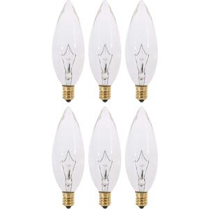 KOR (Pack of 6) Clear European Base (E14) Torpedo Tip 120V Chandelier Bulbs - Straight Tip (25)