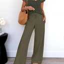 ANRABESS Women Two Piece Outfits Crochet Sheer Knit Sweater Top Wide Leg Pants Lounge Matching Sets Sweatsuit Travel Clothes (Green, L)