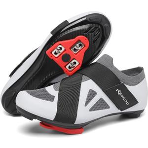 KESCOO Unisex Cycling Shoes Compatible with Peloton Bike & SPD Indoor Outdoor Road Bike Cycling Shoe for Men Women, 1 Hook and Loop Strap, with Delta Cleats Grey 41