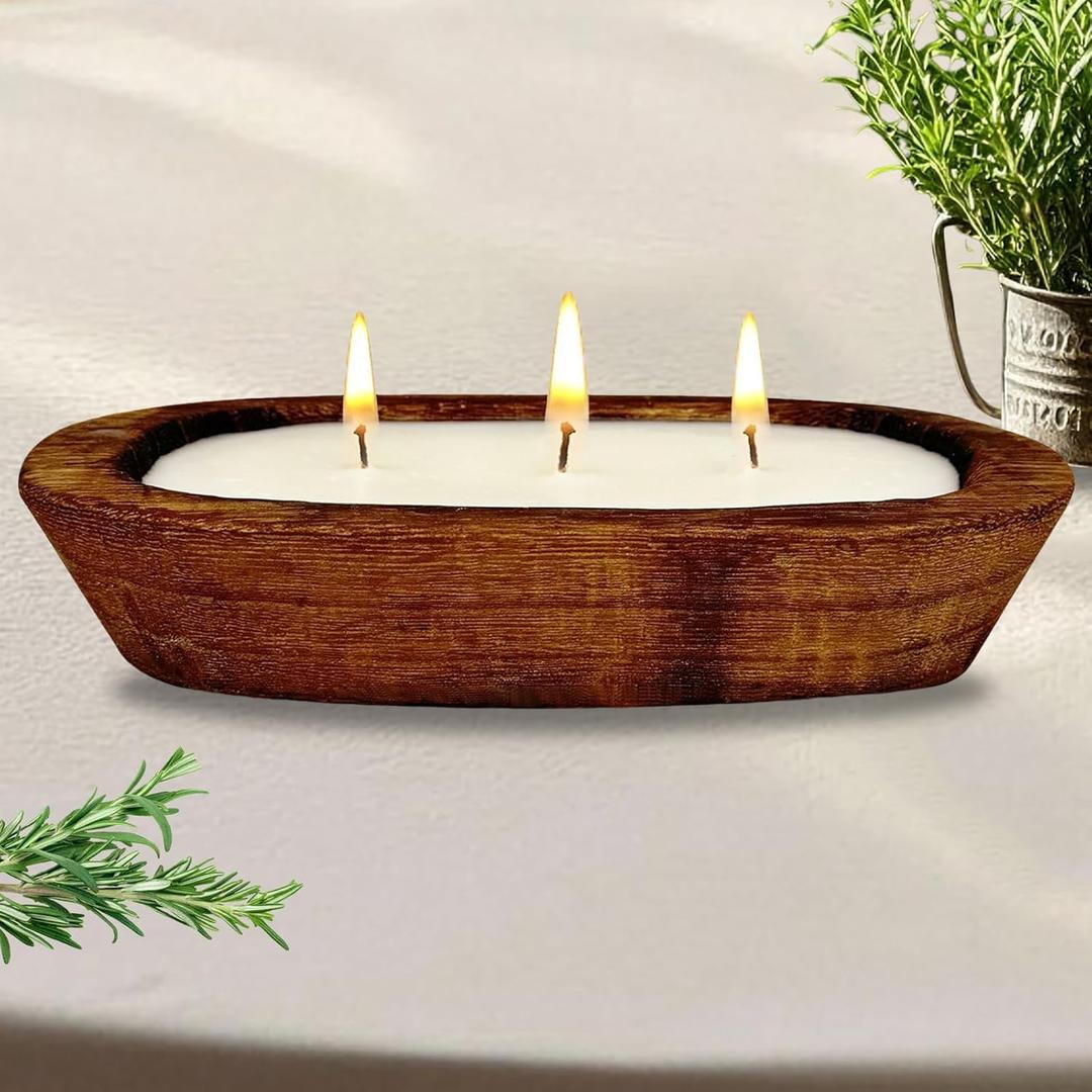 Aromatherapy Candle, SEVEYEE Vanilla Candle 3wicks 12oz, Large Wooden Bowl Candles for Women,Girl Birthday Gift (10 inch vanilla)