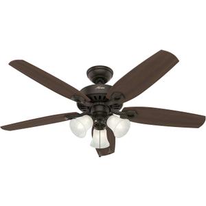 Hunter 52 inch Indoor Ceiling Fan with LED Lights - Bronze Ceiling Fan with Pull Chain, For Bedroom or Living Room, Standard Mount, No Remote, 5 Blades, Includes Bulbs - Builder Plus 53238, New Bronze