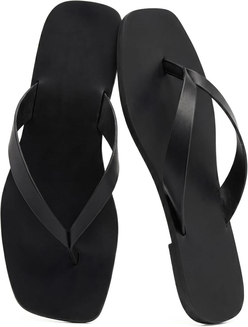 Flip Flops for Women Comfortable Square Toe Casual Beach Thong Sandals Slip On Dressy Flats Summer Outdoor Slides Shoes