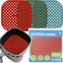 Reusable Square Silicone Air Fryer Liners (8.5 Inch, 3 Pack) by Lindas Essentials - Non-Stick, Easy-Clean Accessories with Cheat Sheet & Recipe Book, Perfect for Quick Meals