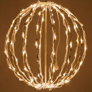 LED Ball - Indoor/Outdoor Christmas Light Spheres, Fold Flat Metal Frame (16", White Frame/Warm White Lights)