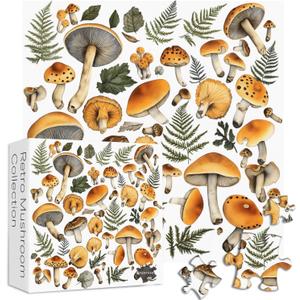 Vintage Mushroom Puzzle 1000 Pieces, PICKFORU Retro Plant Puzzles for Adults Leaves, Hard Unique Nature Art Theme as Home Decor