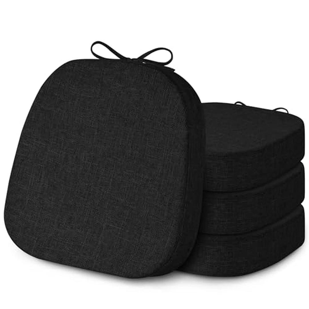 Non Slip 2.4" Thick Metal Chair Cushions 4 Pack 14"x14" Black