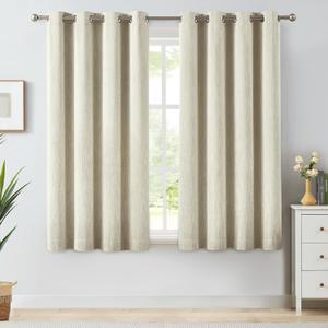 Melodieux Elegant Cotton Room Darkening Curtains for Living Room Bedroom Thermal Insulated Privacy Grommet Window Curtain Panels, 52 by 63 Inch, Natural Beige(1 Panel