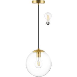 KoKo&Yukina Globe Pendant Lighting for Kitchen Island Mid Century Modern Hanging Light Fixture with Clear Globe Glass Gold Brass Hanging Ceiling Lights for Sink Bathroom Entryway (8 inch)