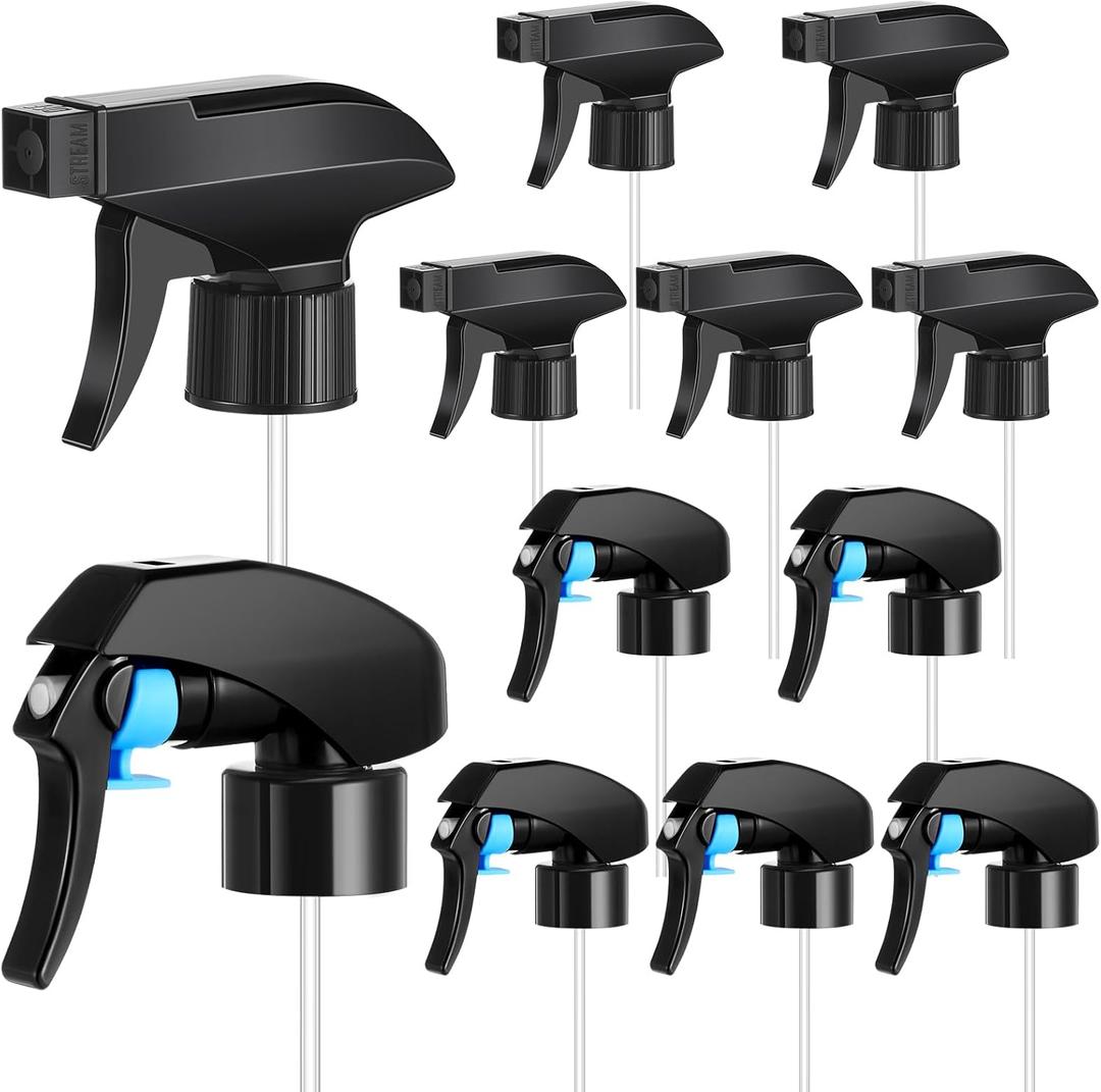 12 Pcs Spray Bottle Nozzle Replacement for Glass Bottles, Universal Spray Tops, Mist Stream Sprayer Fit Standard 28/400 Neck 8-32 oz Ideal for Amber Glass Containers, Plants, Hair, Essential Oils