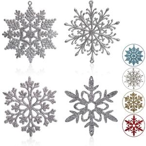 Glitter Snowflake Ornaments, 40pcs Silver Christmas Snowflake Ornaments Hanging Decorations Set of 4 for Xmas Tree Gift for Holiday and Party