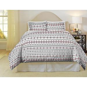 Pointehaven 180 GSM Cotton Flannel Duvet Set - Full/Queen, Aztec, red