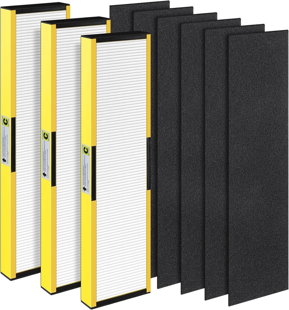 FLT5000 Filter-C HEPA Compatible with Germ-Guardian AC5000 AC5000E AC5250 AC5300B AC5350B AC5350W Air Purifier, 3 True HEPA with 6 Pre-Filters