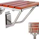 Teak Wood Folding Shower Seat and Bench, Wall Mounted, 350lb Capacity, Foldable Shower Chair for Small Spaces