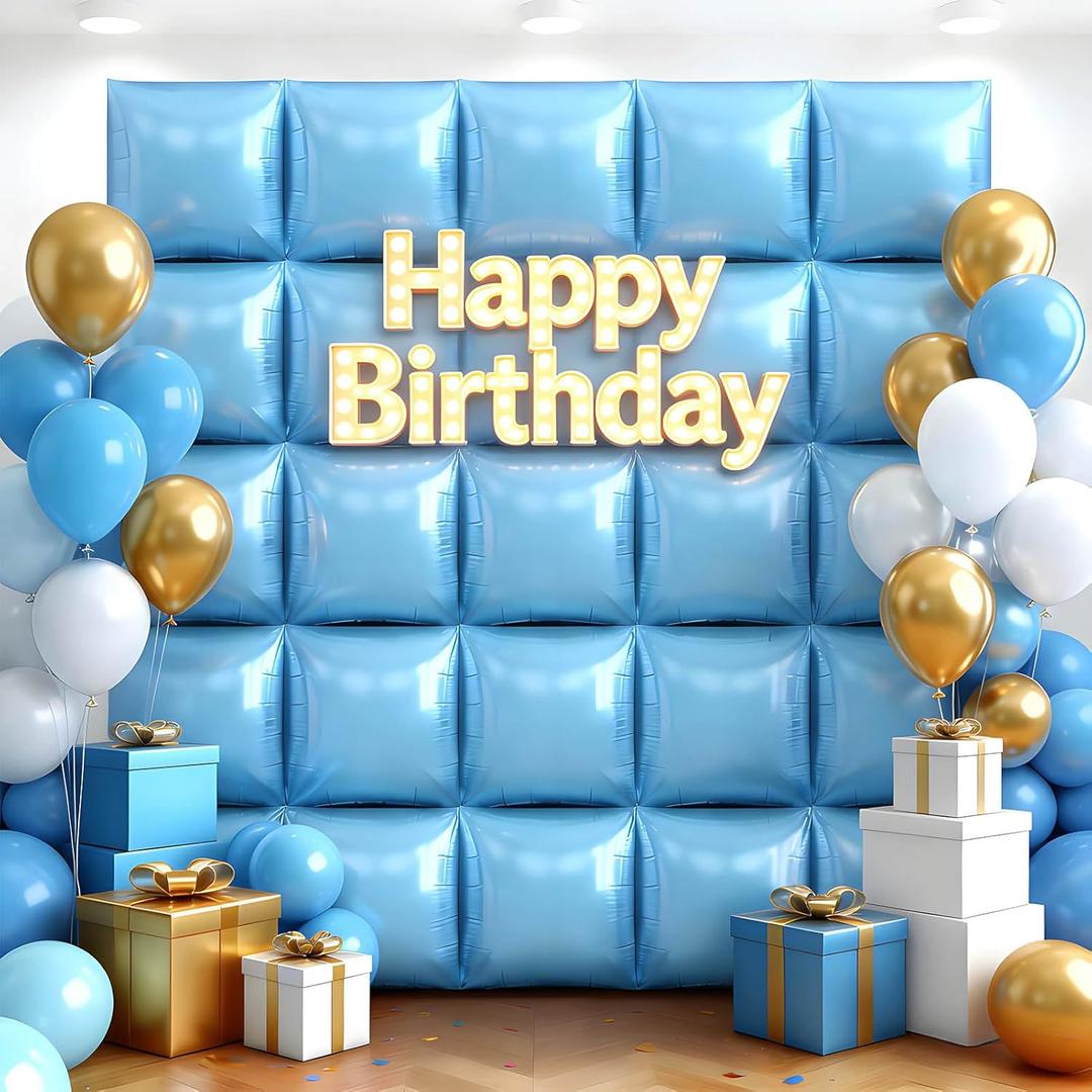 50Pcs Sky Blue Square Foil Balloons Wall Backdrop, Double Sided Metallic Foil Balloons Tunnel Arch Garland Kit for Photo Booth Birthday Wedding Halloween Christmas Party Decorations