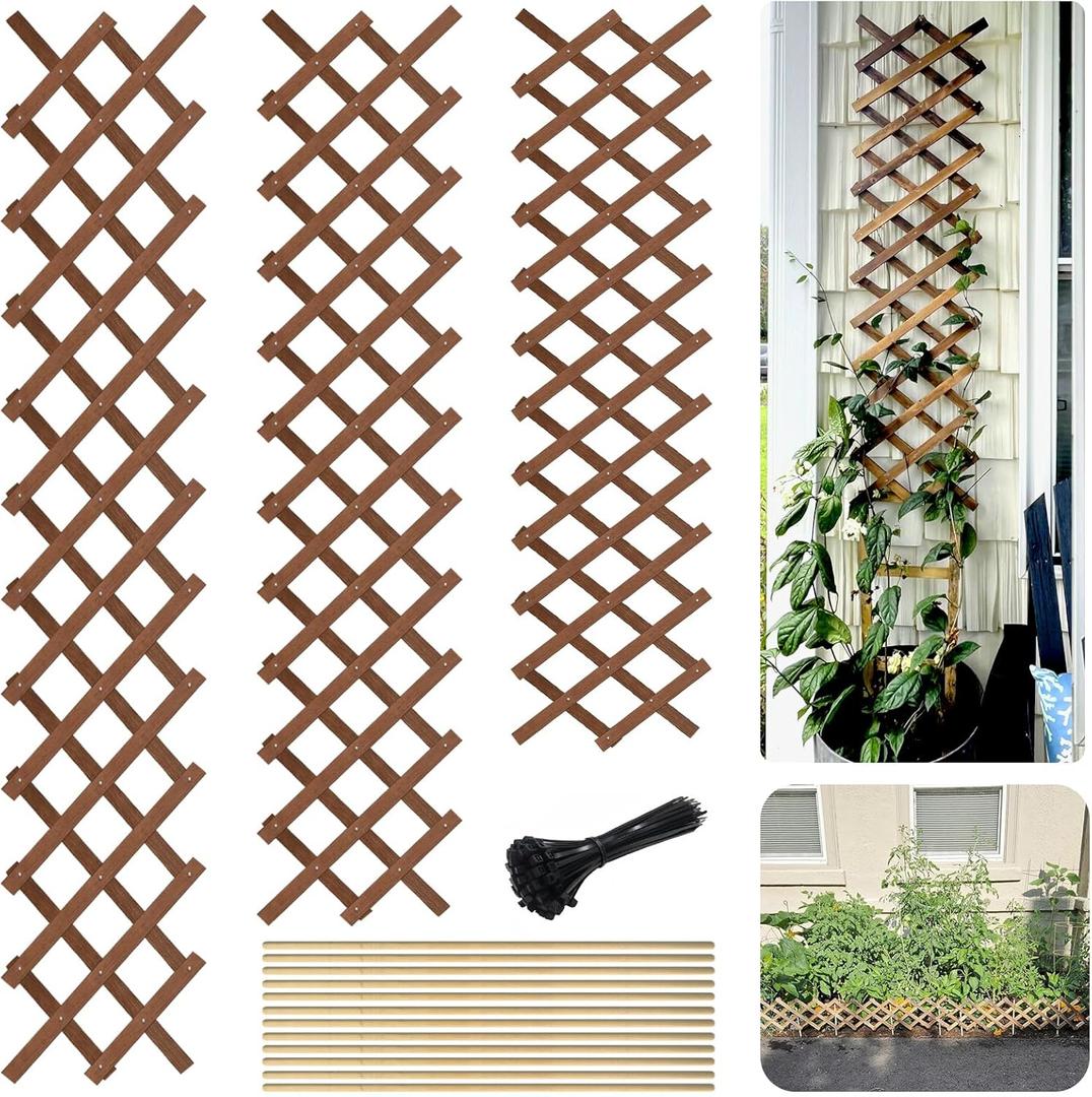 3 Pack Expandable Wooden Lattice Trellis, Outdoor Decorative Fence Panels for Climbing Plants, Vine Ivy Rose Support, Balcony Wall Decor, Yard Landscape Edging, Patio Divider, Animal Barrier