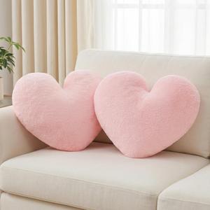 2 Pcs Pink Heart Pillow Decorative Throw Pillows 16-inch Cute Soft Fluffy Heart Shaped Pillows for Women Valentine Anniversary Bed Couch Bedroom Living Room Decor Aesthetic (Light Pink, 16"x13.78")