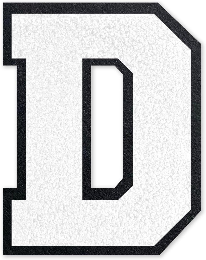2 x 6 Inch Varsity Letter Patches White Iron On Letters Chenille Large Iron On Letters for Clothing Jersey/Jacket/Hoodie/Varsity D