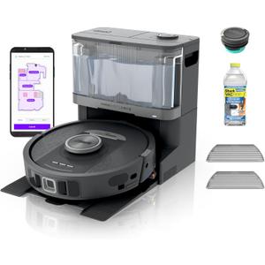 Shark Robot Vacuum & Mop Combo, NeverTouch System, Self-Emptying and Refilling, for Wood, 60-Day Debris Capacity, 30-Tank Reservoir, Pad Drying, 5 Intelligent Cleaning Technologies, RV2820YE
