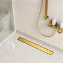 Linear Shower Drain, 36 Inch Brushed Gold 304 Stainless Steel Shower Drain with Tile Insert Panels, Long Rectangle Shower Floor Drain with Adjustable Feet, Hair Catcher, Fits Bathroom, Balcony