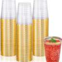 100 Pack Gold Plastic Cups 10 Oz Clear Cup Gold Rimmed Disposable Wine Glasses Fancy Disposable Party Cups Tumblers Drinking Cup Plastic Cocktail Glasses gold disposable cups for Party Wedding