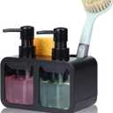 Dish Soap Dispenser for Kitchen Countertop with Sponge Caddy and Brush Holder - Refillable Non-Slip Dual Pump 4-in-1 Dispenser Soap Dispenser for Kitchen Sink, Essential Kitchen Gadgets  Black