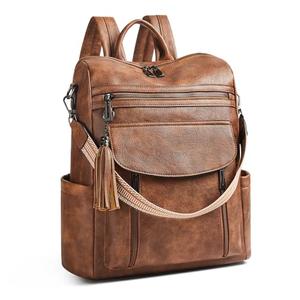 Shrrie Laptop Backpack for Women 15.6 inch, Travel Leather Backpack Purse Nurse Teacher Carry on Backpack Computer Bag, Professional Water-Resistant College Business Work Casual Daypack, Two-toned Brown