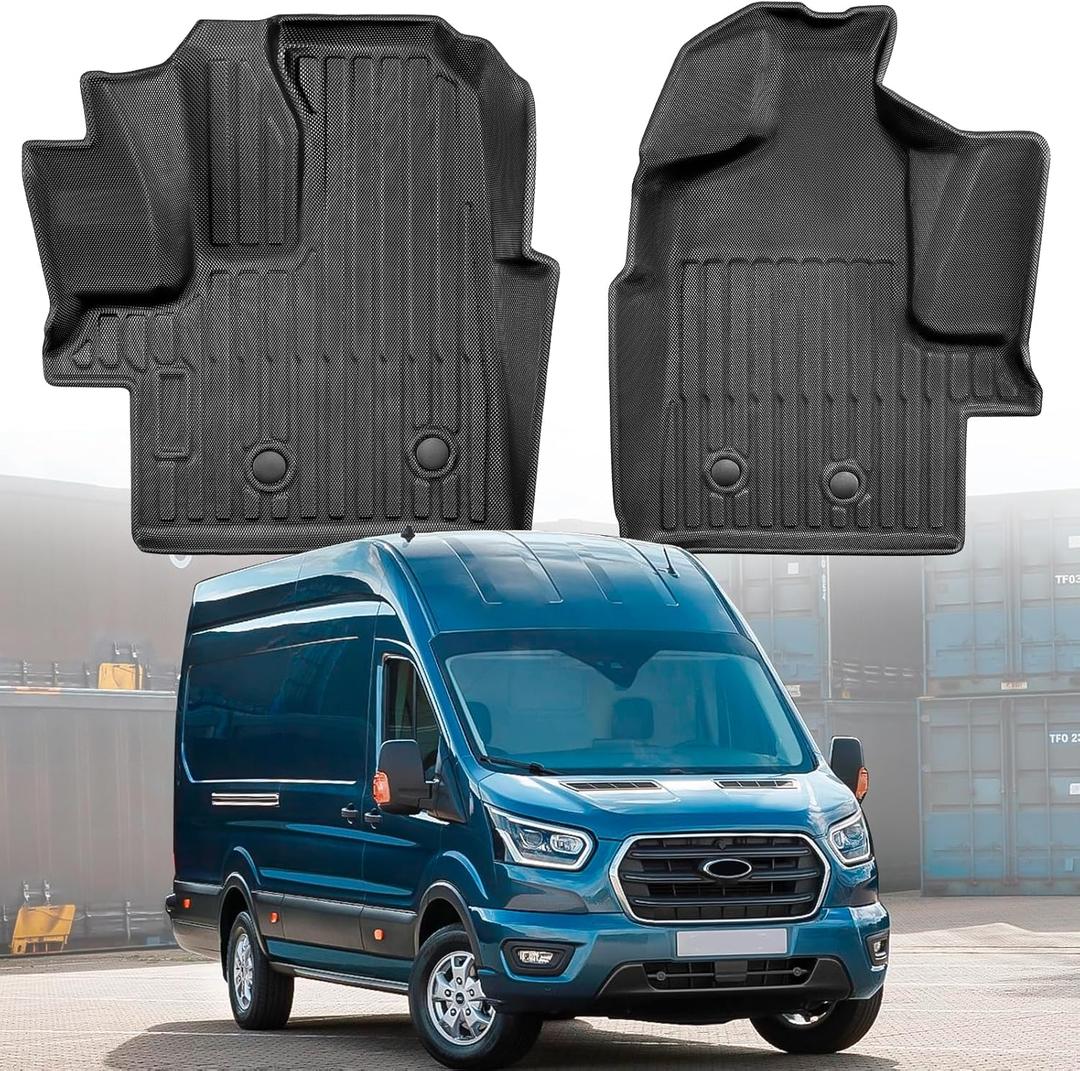 Car Floor Mats for Ford Transit 2022 2023 2024 2025 2026, Fit Vinyl Floor Only (Not Fit for Connect), Custom Fit All-Weather TPE Liners for Transit 150 250 350 Heavy-Duty Black Van Accessories