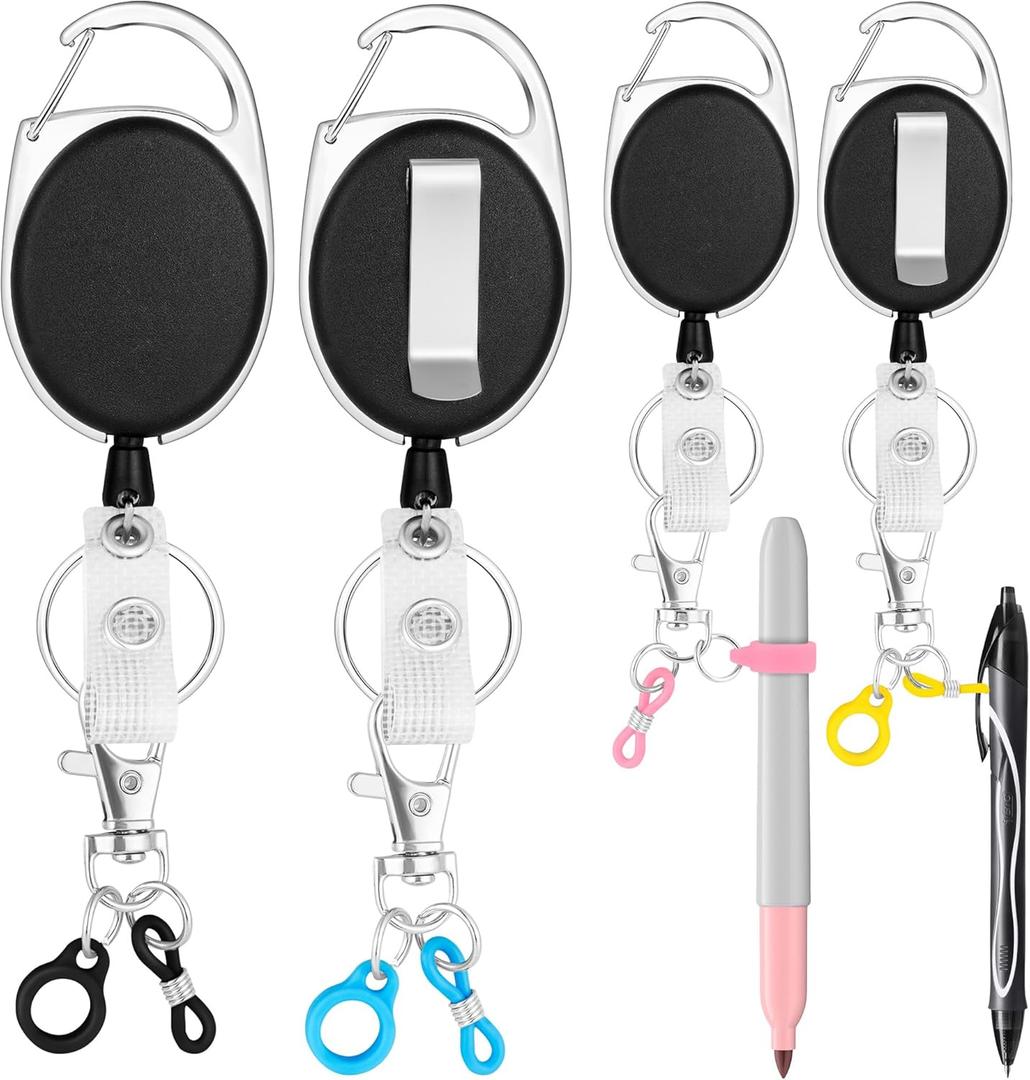 4 Pack Retractable Pencil Holder with 31.5" Dyneema Cord,Silicone Pen Clip, Retractable Silicone Pencil cilp Ideal for Carpenters,Nurses, Mechanics, Architects, Office Workers (C)