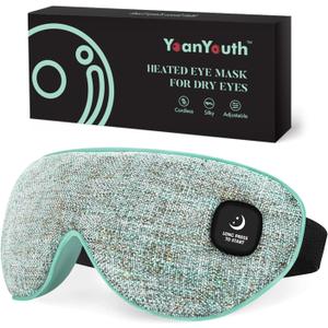 YoanYouth Heated Eye Mask for Dry Eyes, FSA Eligible HSA, Cordless Warm Compress for Eyes, Light Blocking Eye Heating Pad, Styes, Sleep, Cover Washable, Rechargeable, Light Blue