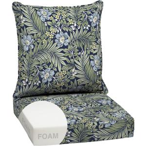 Arden Outdoor Foam Deep Seat Cushion Set, 24 in x 24 in, Weather-Proof, Rain-Proof, Fade Resistant Patio Cushion, Bottom and Back Cushion for Chair, Sofa, and Couch Sapphire Morrison Floral, 1 Pack