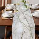 Marble Table Runner-Cotton Linen-Long 120 inches White Gray Gold Dresser Scarves, Texture Table Runner for Kitchen Coffee/Dining/Sofa/End Table Bedroom Home Living Room, Scarves Decor for Holiday Dinner