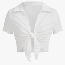 Milumia Women Tie Front Crop Tops Sexy Deep V Neck Y2k Going Out Rave Shirts, Size S