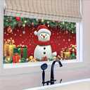 Christmas Window Film Snowman with Santa Hat Scarf Gifts Snowflake Ornaments Decorative Glass Sticker Static Cling Holiday Privacy Window Clings 39.3  17.7 Inch