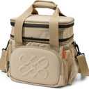 Dual Compartment Lunch Bag, 12L Insulated Leakproof Lunch Box, 13 Can Capacity (Oatmeal Beige)
