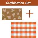 OJIA 2PCS Fall Door Mat Combo Set Halloween Doormat, 3'x5' Orange & White Buffalo Plaid Outdoor Rug and Polyester Welcome Mat Porch Decor Layered Doormat, Autumn Outdoor Door Mats Outside Entrance