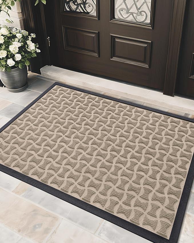 Color&Geometry Front Door Mat Outdoor, Non Slip Large Heavy Duty Outdoor Door Mat, Dirt Trapper Outdoor Mats for Entrance Patio Entryway Porch Garage Waterproof, Khaki 36''x60''