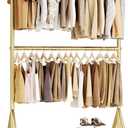HYSEYY Heavy Duty Clothes Rack, Double Rod Clothing Rack for Hanging Clothes, Rolling Garment Rack, Adjustable Freestanding Wardrobe Closet Coat Rack for Bedroom Laundry Living Room, Gold