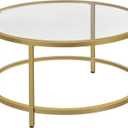 Yaheetech Gold Glass Coffee Table for Living Room, 36" Round Glass Coffee Table with Metal Frame, Circle Coffee Table for Home, Office, Apartment