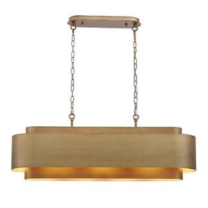 40" Modern Farmhouse Linear Chandelier, Dining Room Light Fixture Over Table Kitchen Island Lighting Metal Rustic Industrial Pendant Light Brushed Brass