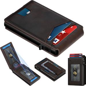 Genuine Leather Wallet for Men: Smart Pop Up Wallets Magnetic Money Clip | Full Grain Rfid Slim Minimalist Card Holder - Small Front Pocket Wallets Gift for Husband Birthday Anniversary