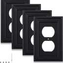 Matte Black Decorative Outlet Covers Wall Plates, Bamboo Fiber Light Switch Covers, Natural Material Electric Receptacle Switch Plate Outlet Cover of various styles (1 Gang Duplex 4 Pack)