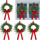 Janinka 6 Pcs Christmas Wreath for Windows 11.8 Inch Christmas Window Decorations Cabinet Wreaths with Red Bow Greenery Artificial Hanging Garlands for Fireplaces Window Home (Norfolk)
