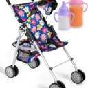 Toy Doll Stroller for Kids  Foldable Baby Doll Stroller with Safety Belt & Storage Basket, Lightweight Pretend Play with 2 Free Magic Bottles Included Best Gift for Girls & Boys Ages 2 3 4 5+ (Flower Design)