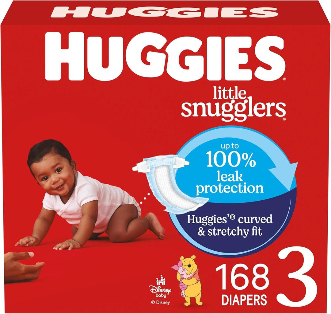 Huggies Size 3 Diapers, Little Snugglers Baby Diapers, Size 3 (16-28 lbs), 168 Count (3 Packs of 26), Packaging May Vary