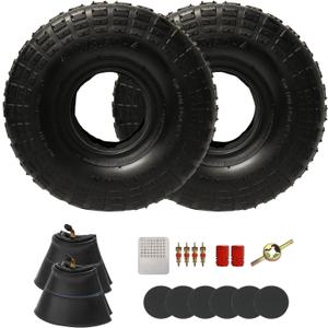 Set of 2 4.10/3.50-4 Tire and Inner Tube 10" Heavy Duty Tire and Tube with TR-87 Bent Valve Stem for Hand Truck,Wheelbarrow,Trolley, Dolly,Garden Wagon,Cart Wheel Replacement