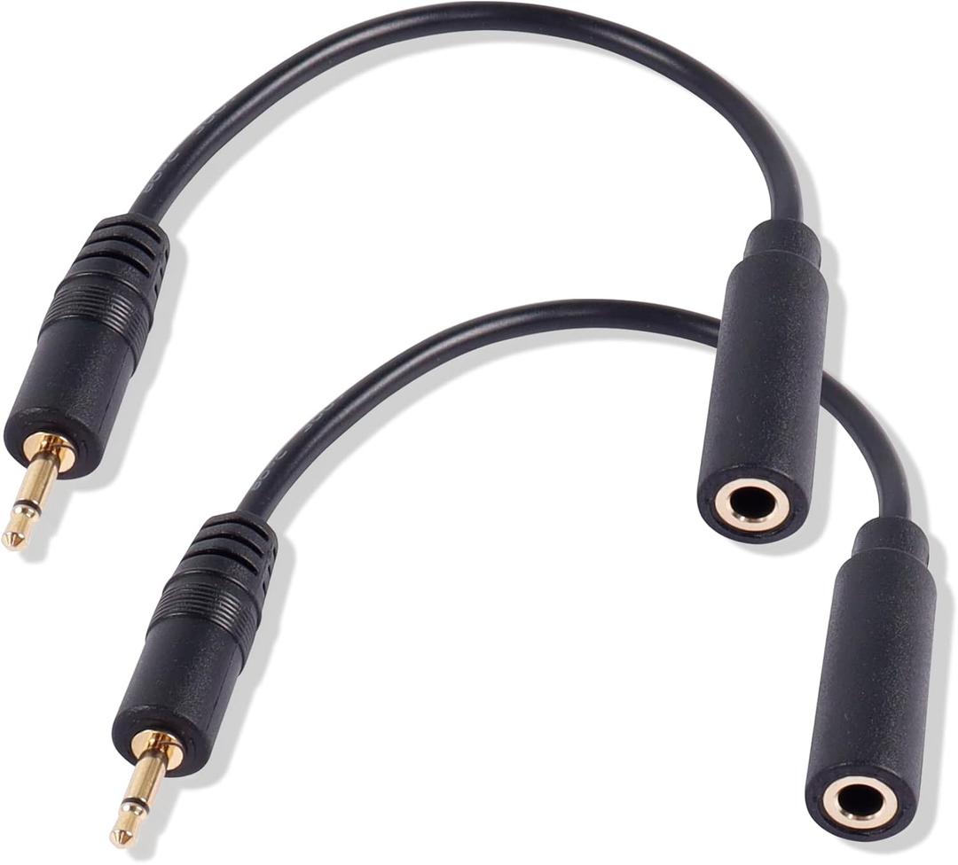 PNGKNYOCN 2.5mm to 3.5mm Short Cable2 Pack 2.5mm Mono Plug to 3.5mm Mono Jack Adapter Audio Cable for Smartphone Headphone etc(16cm