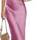 MEROKEETY Women 2025 Summer Strapless Satin Tube Bodycon Backless Wedding Guest Maxi Dress, Plum, L